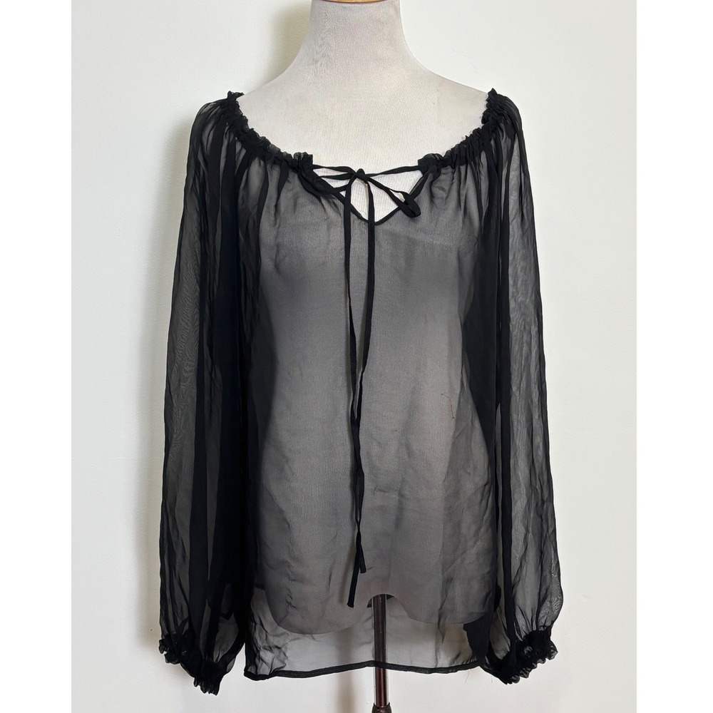 Sheer Flowy Black Top Size 14 Whimsigoth Layering Peasant Witchy Boho